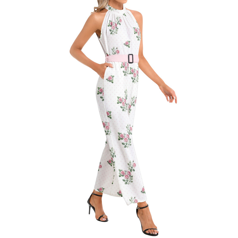 Halter Neck Buckle Belted Jumpsuit