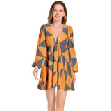 Lantern Sleeve Deep V-Neck Short Dress