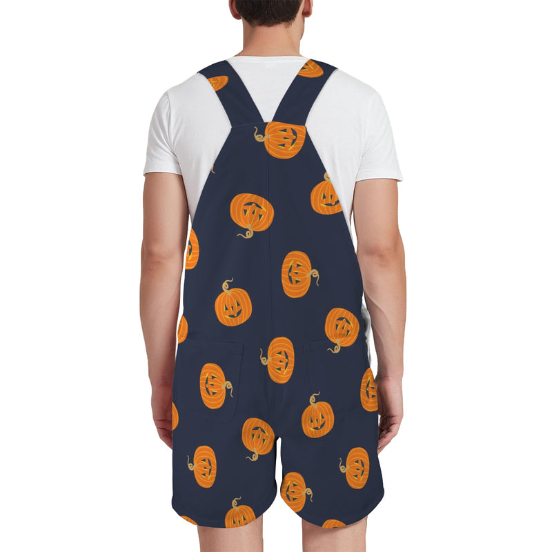 pumpkin print on black Unisex Shorts Suspender Jumpsuit (Model L78)