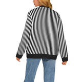 striped bw Women's Ribbed Cardigan (Model H73)