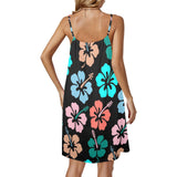 multi color hibiscus Drawstring Neck Sleeveless Dress (Model D68)