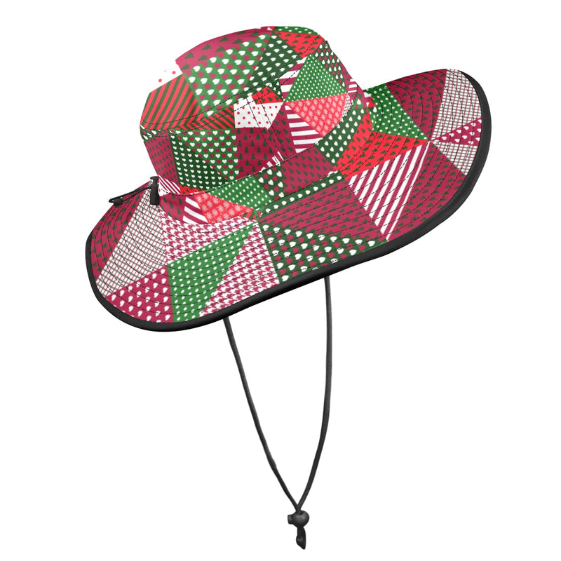 patchwork print xmas 4 Wide Brim Bucket Hat
