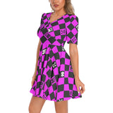 Short Sleeve Ruched Bust Flared Hem Dress