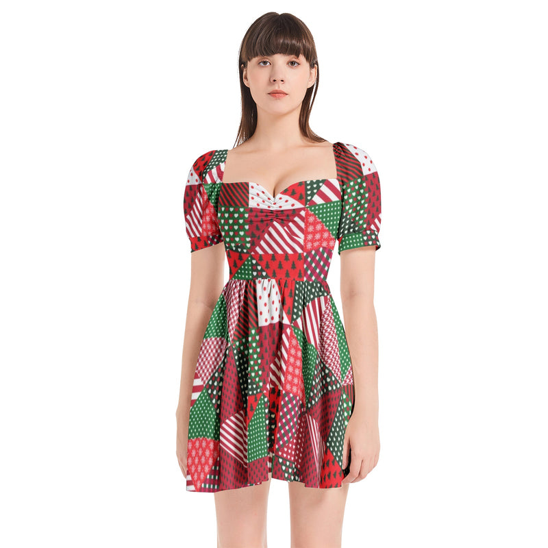 Puff Sleeve Sweetheart Neck Short Dress