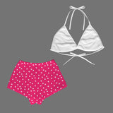 hearts fuchsia print 2A Women's Flannel Bikini Top & Shorts Pajamas