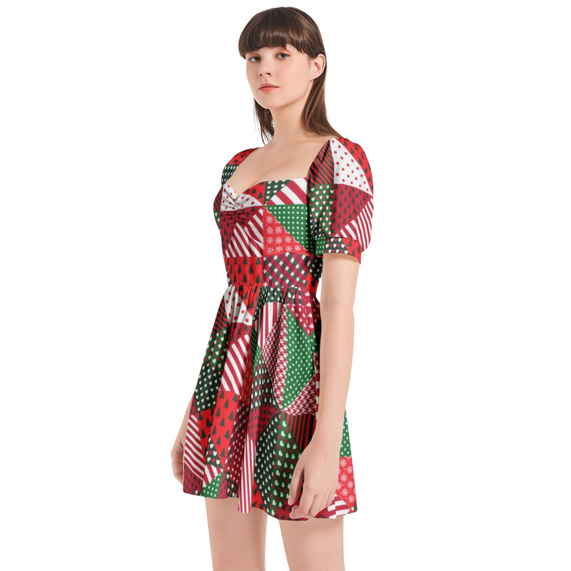 Puff Sleeve Sweetheart Neck Short Dress