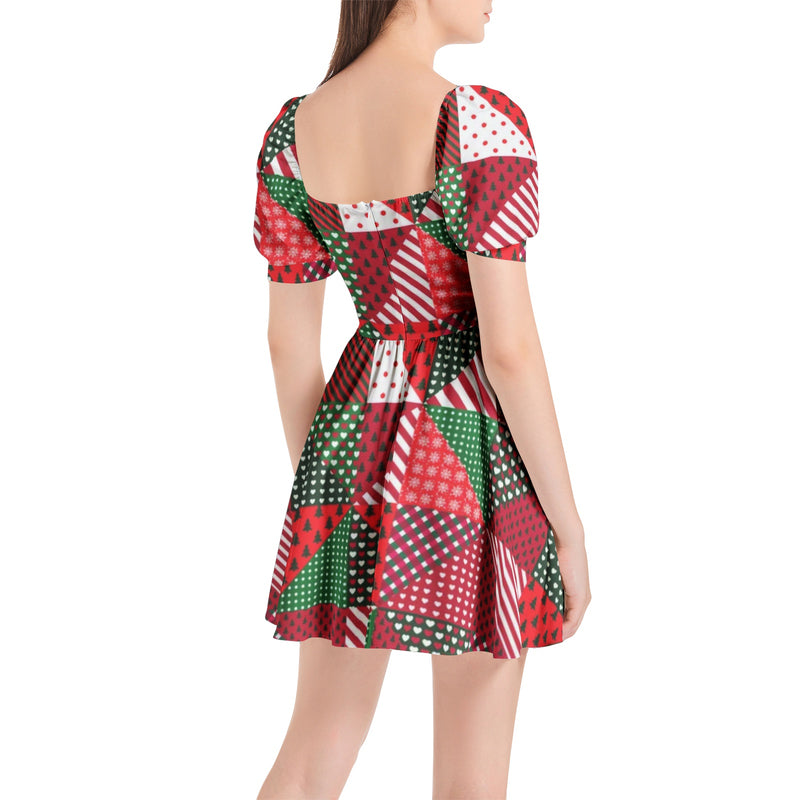 Puff Sleeve Sweetheart Neck Short Dress