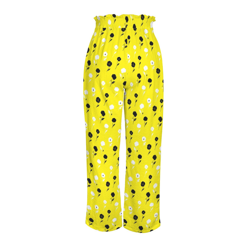 lemon poppy Strappy Elastic Waist Wide Leg Pants with Pockets