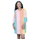 striped print colorful 2A Half Sleeves V-Neck Mini Dress (Model D63)