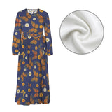 Butterfly Round Neck Long Sleeve Belted Maxi Dress
