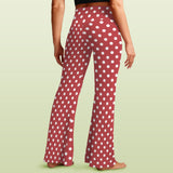 coral orange polka dots High Waist Crossover Tummy Control Flare Leggings