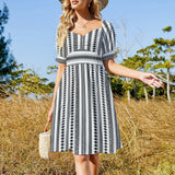 Tribal Sweetheart Neck Puff Sleeve Mini Dress