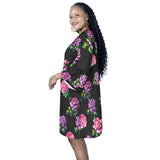 color block floral print 2A Half Sleeves V-Neck Mini Dress (Model D63)