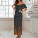 raindrop coke colors Women's Off Shoulder Ruffle Boat Neck Dress (Model D71)