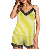 lemon alt print Women's Lace Camisole Pajama Set
