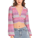Women's Deep V-Neck Lantern Sleeve Crop Top