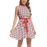 Ruffle Hem Belted Halter Dress