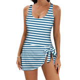 swimsuit striped print 2 Women's One Piece Skirted Swimsuit (Model S54)