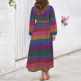 Multicolored Snakeskin Round Neck Long Sleeve Belted Maxi Dress