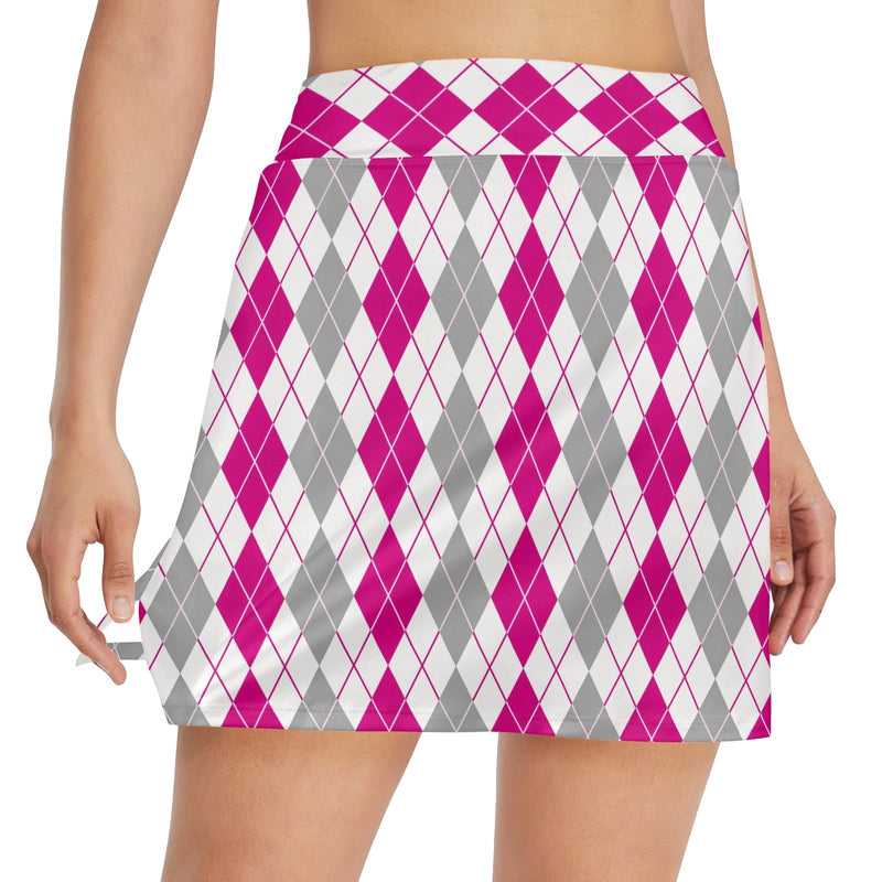 argyle pink print 2A Women's Golf Skirt with Pockets (Model D64)