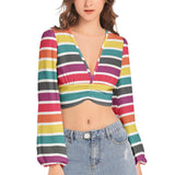 Women's Deep V-Neck Lantern Sleeve Crop Top