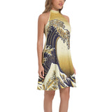 Kanagawa Gold Tie Back Halter Neck Flared Dress