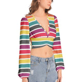 Women's Deep V-Neck Lantern Sleeve Crop Top