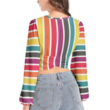 Women's Deep V-Neck Lantern Sleeve Crop Top