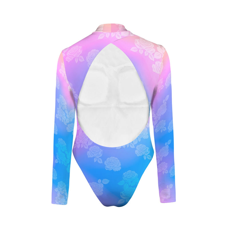 ombre random 2 print Backless Long Sleeve One-Piece Swimsuit (Model S60)