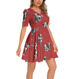 Short Sleeve Ruched Bust Flared Hem Dress