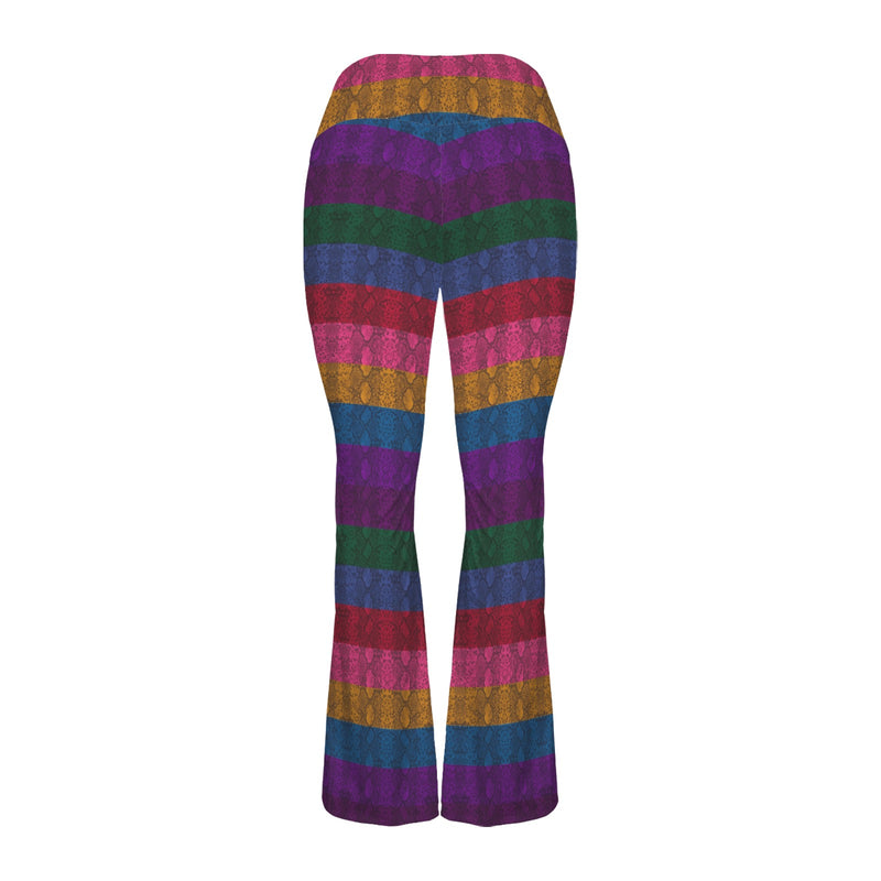 Multicolored Snakeskin High Waist Crossover Tummy Control Flare Leggings