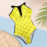 black solid print skirt Women's High Neck Plunge Mesh Ruched Swimsuit (S43)