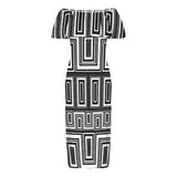 v bw print Women's Off Shoulder Ruffle Boat Neck Dress (Model D71)