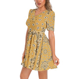 Short Sleeve Ruched Bust Flared Hem Dress