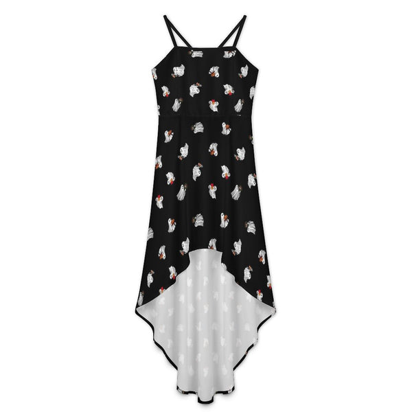 Women&#039;s High-Low Spaghetti Strap Dress Tailcoat skirt