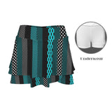 eclectic stripe print 3 High Waist Layered Ruffle Pockets Sports Skirt