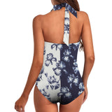 iris print 10CA Women's Ruched Push Up Halter Swimsuit (Model S58)