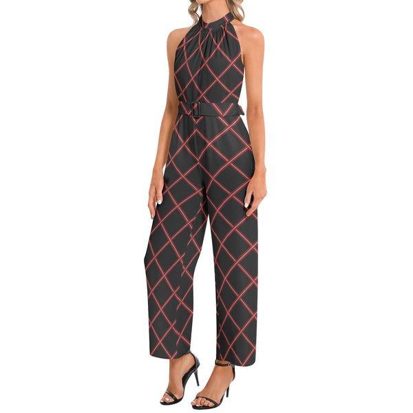 Halter Neck Buckle Belted Jumpsuit