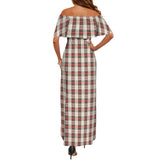 plaid print 10Z Women's Off Shoulder Ruffle Boat Neck Dress (Model D71)