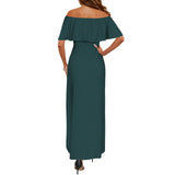 herringbone forest print 6B Women's Off Shoulder Ruffle Boat Neck Dress (Model D71)