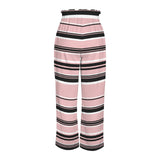 Pressed Rose & Black and White Stripes Strappy Elastic Waist Wide Leg Pants with Pockets