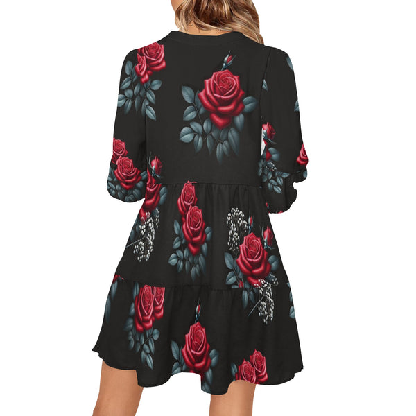 Baby Breath & Roses V-Neck Loose Fit Dress (Model D62)