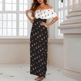 cherry white print 4A-Recovered Women's Off Shoulder Ruffle Boat Neck Dress (Model D71)