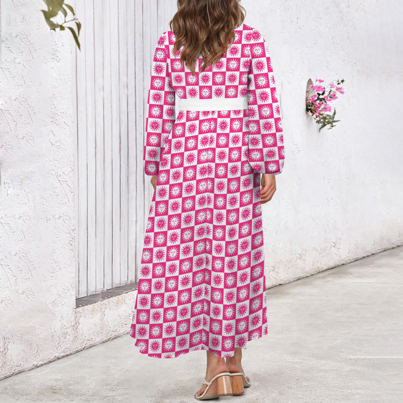 Got Sol Round Neck Long Sleeve Belted Maxi Dress