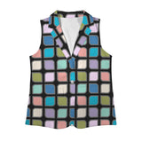 cut corner square print 4 Women's Sleeveless Blazer (Model H71)