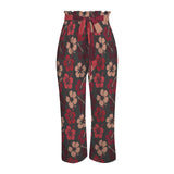 striped hibiscus print 3C Strappy Elastic Waist Wide Leg Pants with Pockets