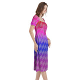Puff Sleeve Split Thigh Midi Dress