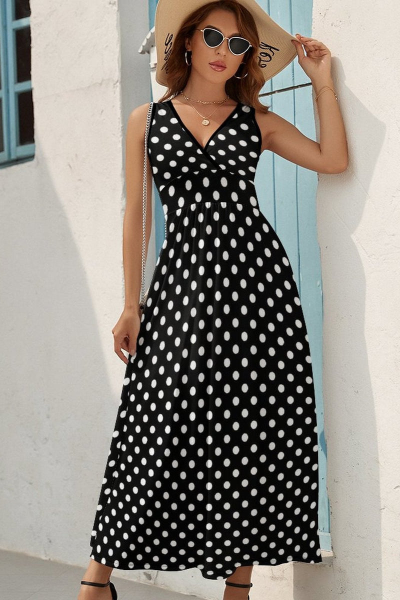 Polka Dot Sleeveless Long Dress White / XL Polka Dot Sleeveless Long Dress White / XL