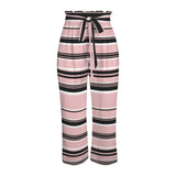 Pressed Rose & Black and White Stripes Strappy Elastic Waist Wide Leg Pants with Pockets
