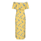 light gold iris print Women's Off Shoulder Ruffle Boat Neck Dress (Model D71)